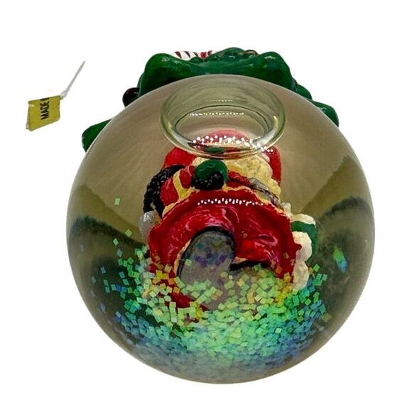 Glass Christmas Water Globe Ornament – Santa with Mini Tree Topper, 3.25″ H - Picture 6 of 7